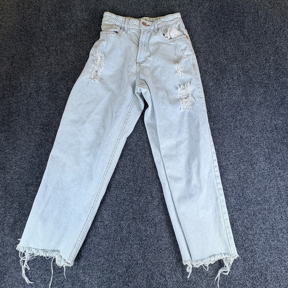Blue Steel Jeans Womens 24x24 Blue Light Wash Denim Distressed Cotton Wide‎ Leg